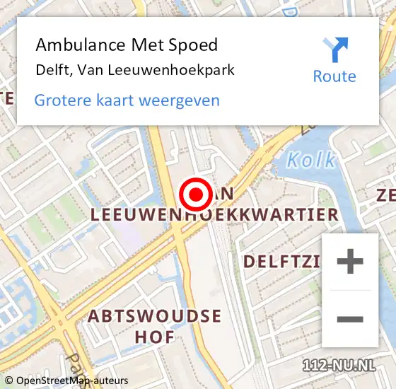 Locatie op kaart van de 112 melding: Ambulance Met Spoed Naar Delft, Van Leeuwenhoekpark op 11 maart 2024 09:16