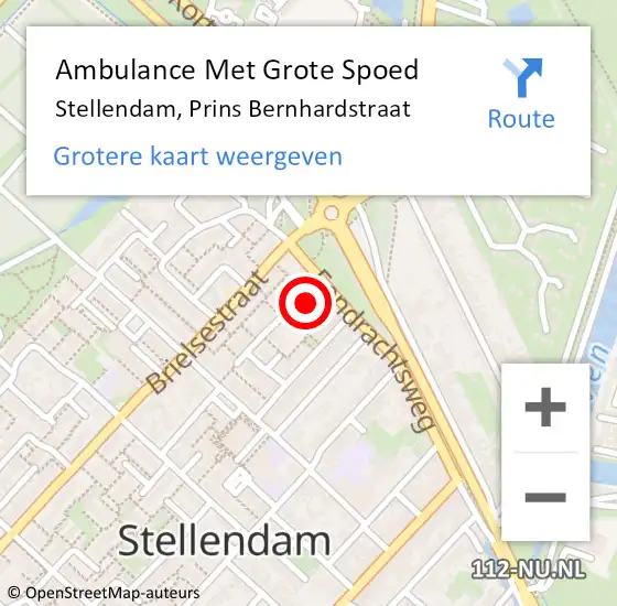 Locatie op kaart van de 112 melding: Ambulance Met Grote Spoed Naar Stellendam, Prins Bernhardstraat op 11 maart 2024 09:35