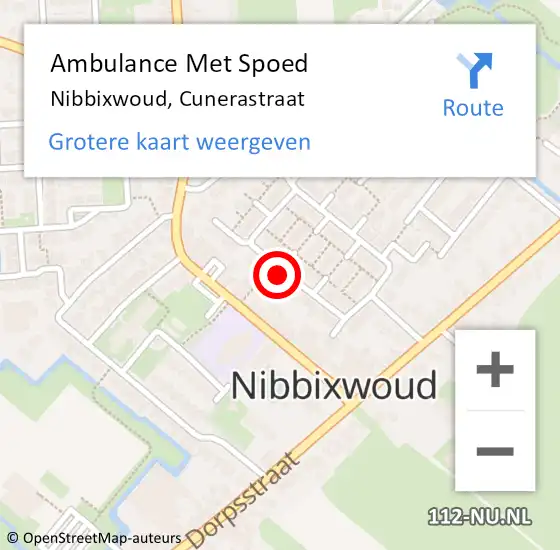 Locatie op kaart van de 112 melding: Ambulance Met Spoed Naar Nibbixwoud, Cunerastraat op 11 maart 2024 09:45