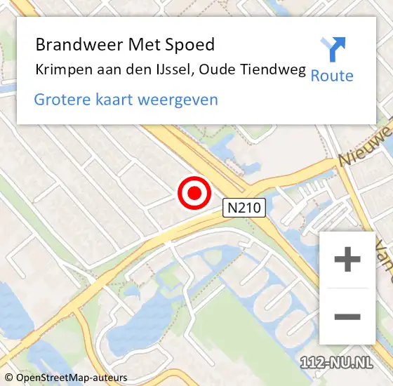 Locatie op kaart van de 112 melding: Brandweer Met Spoed Naar Krimpen aan den IJssel, Oude Tiendweg op 11 maart 2024 09:52