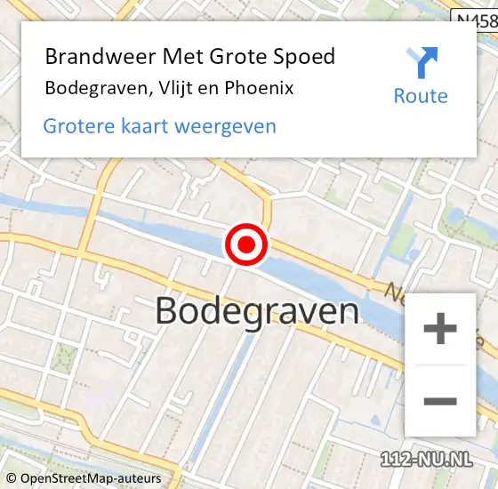 Locatie op kaart van de 112 melding: Brandweer Met Grote Spoed Naar Bodegraven, Vlijt en Phoenix op 11 maart 2024 10:08