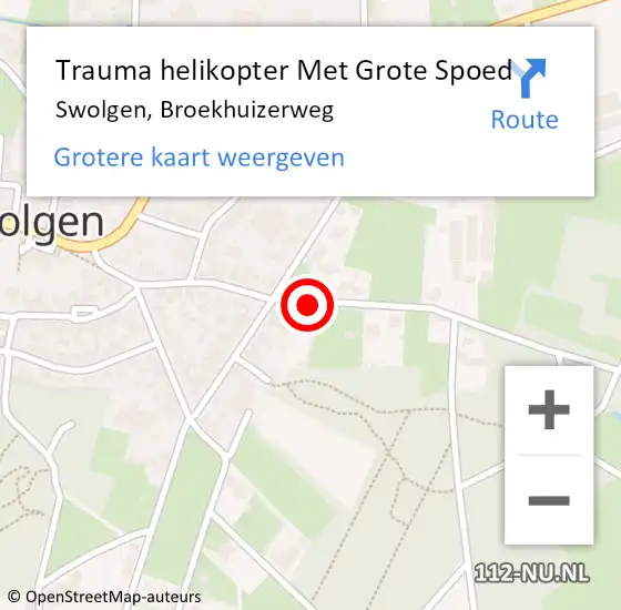 Locatie op kaart van de 112 melding: Trauma helikopter Met Grote Spoed Naar Swolgen, Broekhuizerweg op 11 maart 2024 10:52