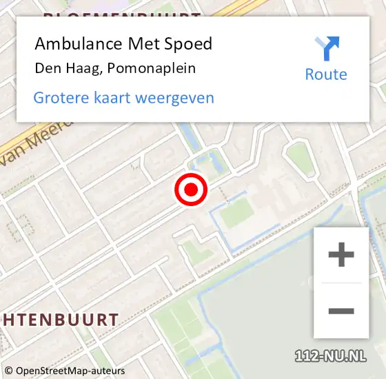 Locatie op kaart van de 112 melding: Ambulance Met Spoed Naar Den Haag, Pomonaplein op 11 maart 2024 10:54