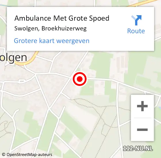Locatie op kaart van de 112 melding: Ambulance Met Grote Spoed Naar Swolgen, Broekhuizerweg op 11 maart 2024 10:54