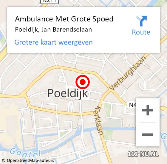 Locatie op kaart van de 112 melding: Ambulance Met Grote Spoed Naar Poeldijk, Jan Barendselaan op 11 maart 2024 11:11