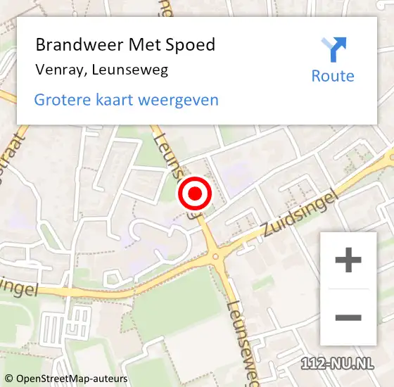 Locatie op kaart van de 112 melding: Brandweer Met Spoed Naar Venray, Leunseweg op 11 maart 2024 11:48