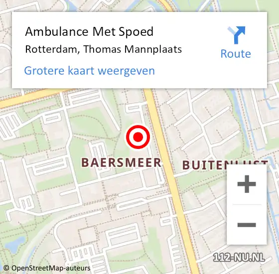 Locatie op kaart van de 112 melding: Ambulance Met Spoed Naar Rotterdam, Thomas Mannplaats op 11 maart 2024 11:49