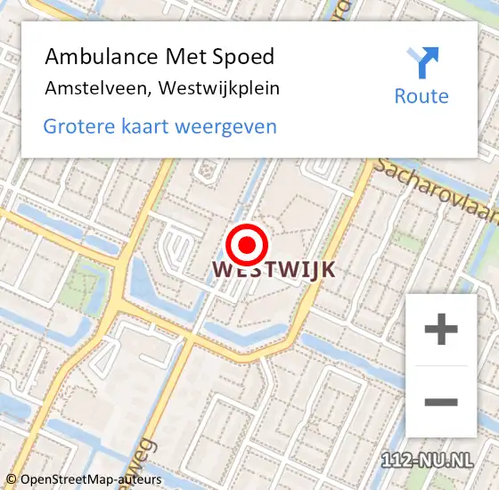 Locatie op kaart van de 112 melding: Ambulance Met Spoed Naar Amstelveen, Westwijkplein op 11 maart 2024 11:54