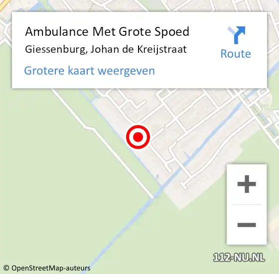 Locatie op kaart van de 112 melding: Ambulance Met Grote Spoed Naar Giessenburg, Johan de Kreijstraat op 11 maart 2024 12:01