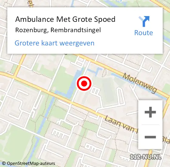 Locatie op kaart van de 112 melding: Ambulance Met Grote Spoed Naar Rozenburg, Rembrandtsingel op 11 maart 2024 12:06