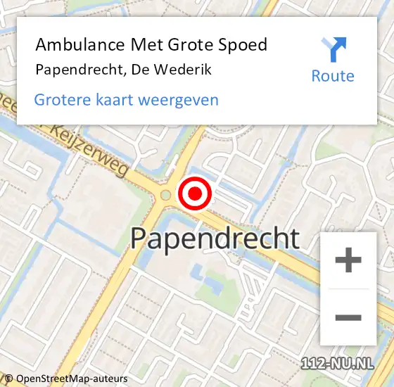 Locatie op kaart van de 112 melding: Ambulance Met Grote Spoed Naar Papendrecht, De Wederik op 11 maart 2024 12:36