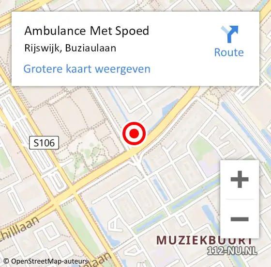 Locatie op kaart van de 112 melding: Ambulance Met Spoed Naar Rijswijk, Buziaulaan op 11 maart 2024 12:48
