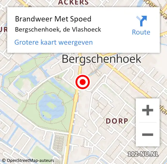 Locatie op kaart van de 112 melding: Brandweer Met Spoed Naar Bergschenhoek, de Vlashoeck op 11 maart 2024 12:57