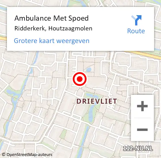 Locatie op kaart van de 112 melding: Ambulance Met Spoed Naar Ridderkerk, Houtzaagmolen op 11 maart 2024 13:07