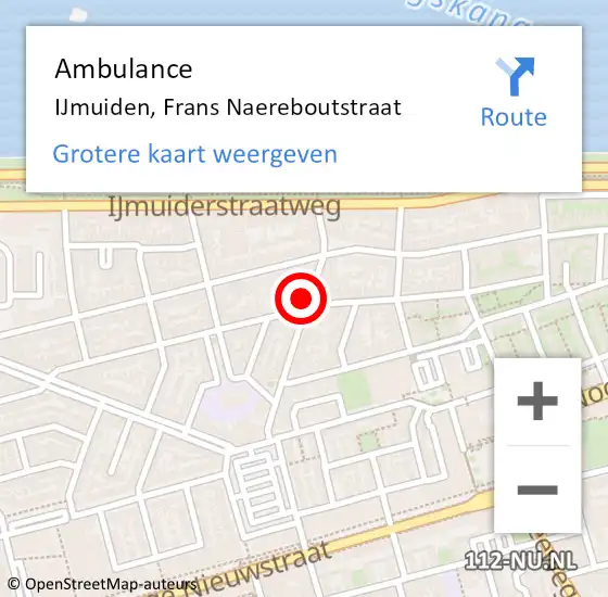 Locatie op kaart van de 112 melding: Ambulance IJmuiden, Frans Naereboutstraat op 11 maart 2024 13:12