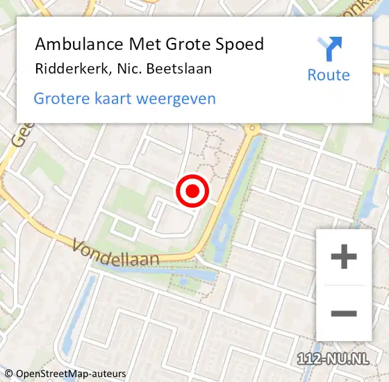 Locatie op kaart van de 112 melding: Ambulance Met Grote Spoed Naar Ridderkerk, Nic. Beetslaan op 11 maart 2024 13:22