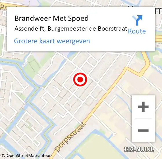 Locatie op kaart van de 112 melding: Brandweer Met Spoed Naar Assendelft, Burgemeester de Boerstraat op 11 maart 2024 13:33