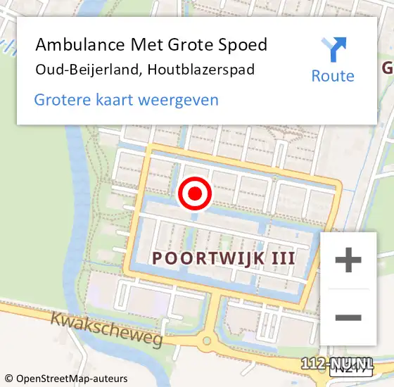 Locatie op kaart van de 112 melding: Ambulance Met Grote Spoed Naar Oud-Beijerland, Houtblazerspad op 11 maart 2024 13:37