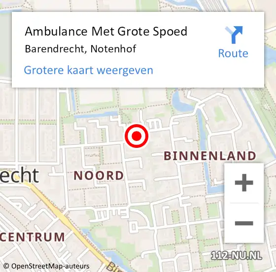 Locatie op kaart van de 112 melding: Ambulance Met Grote Spoed Naar Barendrecht, Notenhof op 11 maart 2024 13:41