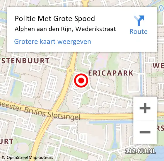 Locatie op kaart van de 112 melding: Politie Met Grote Spoed Naar Alphen aan den Rijn, Wederikstraat op 11 maart 2024 14:12