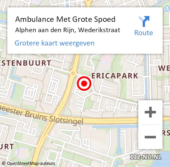 Locatie op kaart van de 112 melding: Ambulance Met Grote Spoed Naar Alphen aan den Rijn, Wederikstraat op 11 maart 2024 14:13