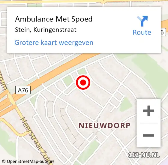 Locatie op kaart van de 112 melding: Ambulance Met Spoed Naar Stein, Kuringenstraat op 28 september 2014 20:08