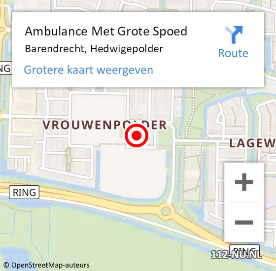 Locatie op kaart van de 112 melding: Ambulance Met Grote Spoed Naar Barendrecht, Hedwigepolder op 11 maart 2024 14:16