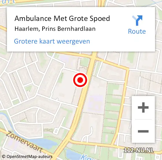 Locatie op kaart van de 112 melding: Ambulance Met Grote Spoed Naar Haarlem, Prins Bernhardlaan op 11 maart 2024 14:25