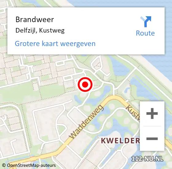 Locatie op kaart van de 112 melding: Brandweer Delfzijl, Kustweg op 11 maart 2024 14:40