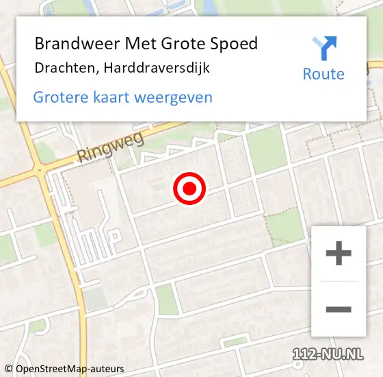 Locatie op kaart van de 112 melding: Brandweer Met Grote Spoed Naar Drachten, Harddraversdijk op 11 maart 2024 14:51