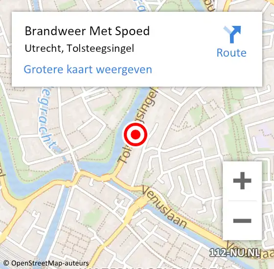 Locatie op kaart van de 112 melding: Brandweer Met Spoed Naar Utrecht, Tolsteegsingel op 11 maart 2024 14:59