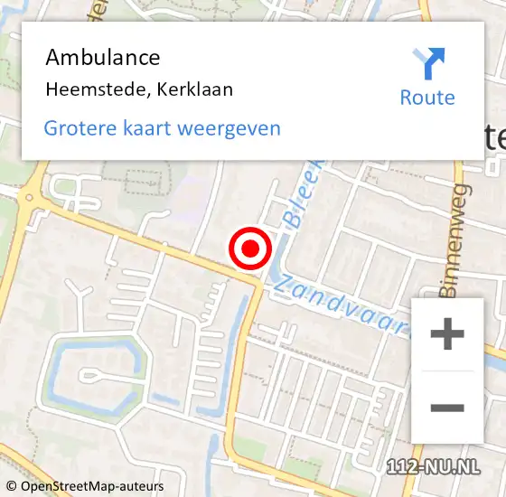 Locatie op kaart van de 112 melding: Ambulance Heemstede, Kerklaan op 11 maart 2024 15:10