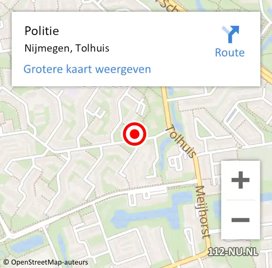 Locatie op kaart van de 112 melding: Politie Nijmegen, Tolhuis op 11 maart 2024 15:14