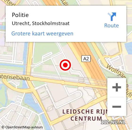 Locatie op kaart van de 112 melding: Politie Utrecht, Stockholmstraat op 11 maart 2024 15:16