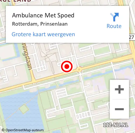 Locatie op kaart van de 112 melding: Ambulance Met Spoed Naar Rotterdam, Prinsenlaan op 11 maart 2024 15:19