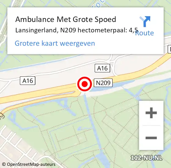 Locatie op kaart van de 112 melding: Ambulance Met Grote Spoed Naar Lansingerland, N209 hectometerpaal: 4,5 op 11 maart 2024 15:56