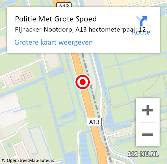 Locatie op kaart van de 112 melding: Politie Met Grote Spoed Naar Pijnacker-Nootdorp, A13 hectometerpaal: 12 op 11 maart 2024 16:34