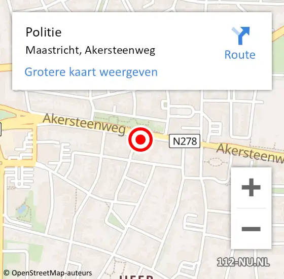 Locatie op kaart van de 112 melding: Politie Maastricht, Akersteenweg op 11 maart 2024 16:45