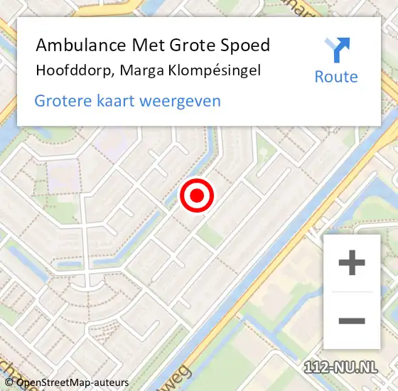 Locatie op kaart van de 112 melding: Ambulance Met Grote Spoed Naar Hoofddorp, Marga Klompésingel op 11 maart 2024 16:50