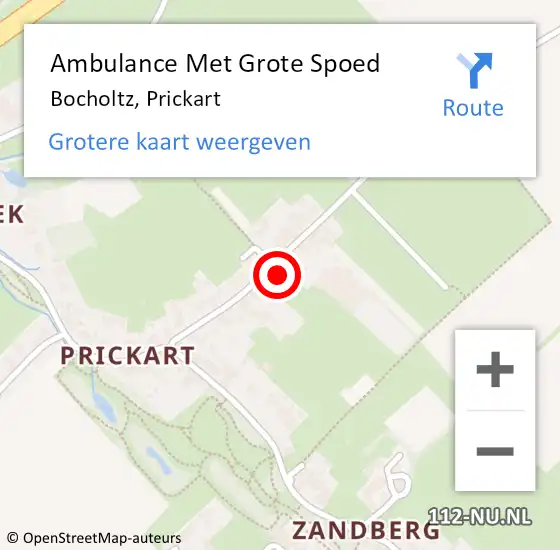 Locatie op kaart van de 112 melding: Ambulance Met Grote Spoed Naar Bocholtz, Prickart op 11 maart 2024 17:49