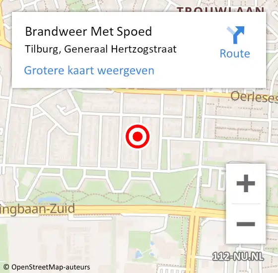 Locatie op kaart van de 112 melding: Brandweer Met Spoed Naar Tilburg, Generaal Hertzogstraat op 11 maart 2024 18:14