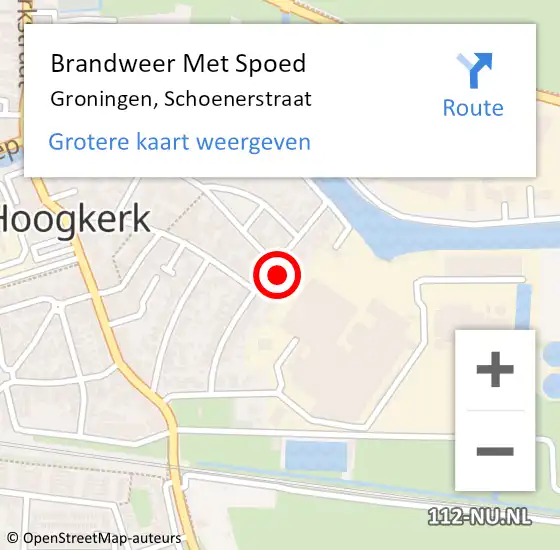 Locatie op kaart van de 112 melding: Brandweer Met Spoed Naar Groningen, Schoenerstraat op 11 maart 2024 18:36