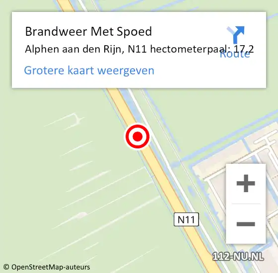 Locatie op kaart van de 112 melding: Brandweer Met Spoed Naar Alphen aan den Rijn, N11 hectometerpaal: 17,2 op 11 maart 2024 18:36