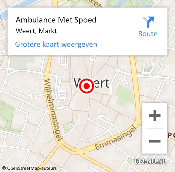 Locatie op kaart van de 112 melding: Ambulance Met Spoed Naar Weert, Markt op 11 maart 2024 19:02