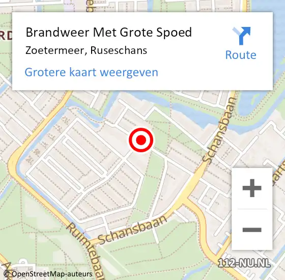 Locatie op kaart van de 112 melding: Brandweer Met Grote Spoed Naar Zoetermeer, Ruseschans op 11 maart 2024 19:15