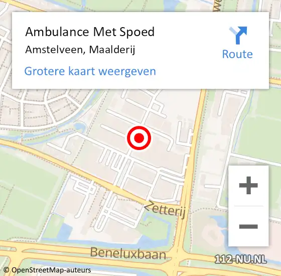 Locatie op kaart van de 112 melding: Ambulance Met Spoed Naar Amstelveen, Maalderij op 11 maart 2024 19:20