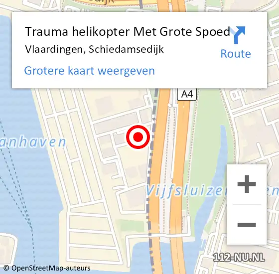 Locatie op kaart van de 112 melding: Trauma helikopter Met Grote Spoed Naar Vlaardingen, Schiedamsedijk op 11 maart 2024 19:22