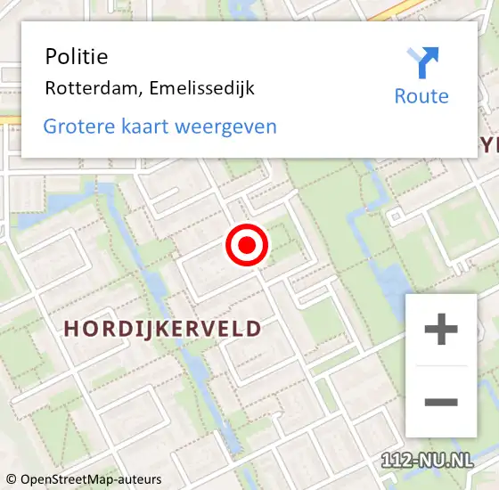 Locatie op kaart van de 112 melding: Politie Rotterdam, Emelissedijk op 11 maart 2024 19:49