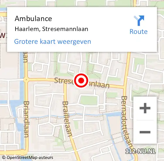 Locatie op kaart van de 112 melding: Ambulance Haarlem, Stresemannlaan op 11 maart 2024 19:52