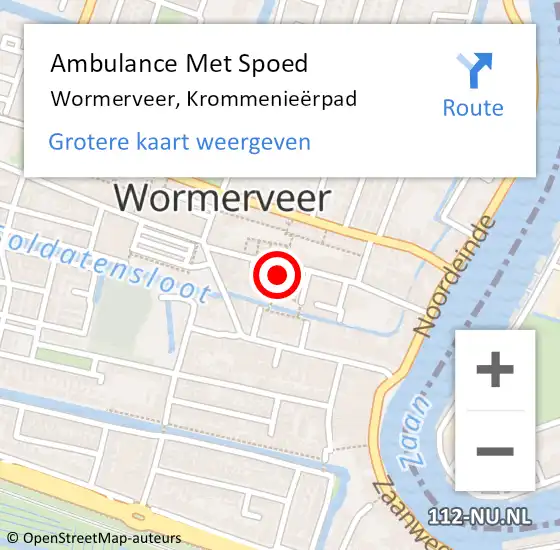 Locatie op kaart van de 112 melding: Ambulance Met Spoed Naar Wormerveer, Krommenieërpad op 11 maart 2024 20:06